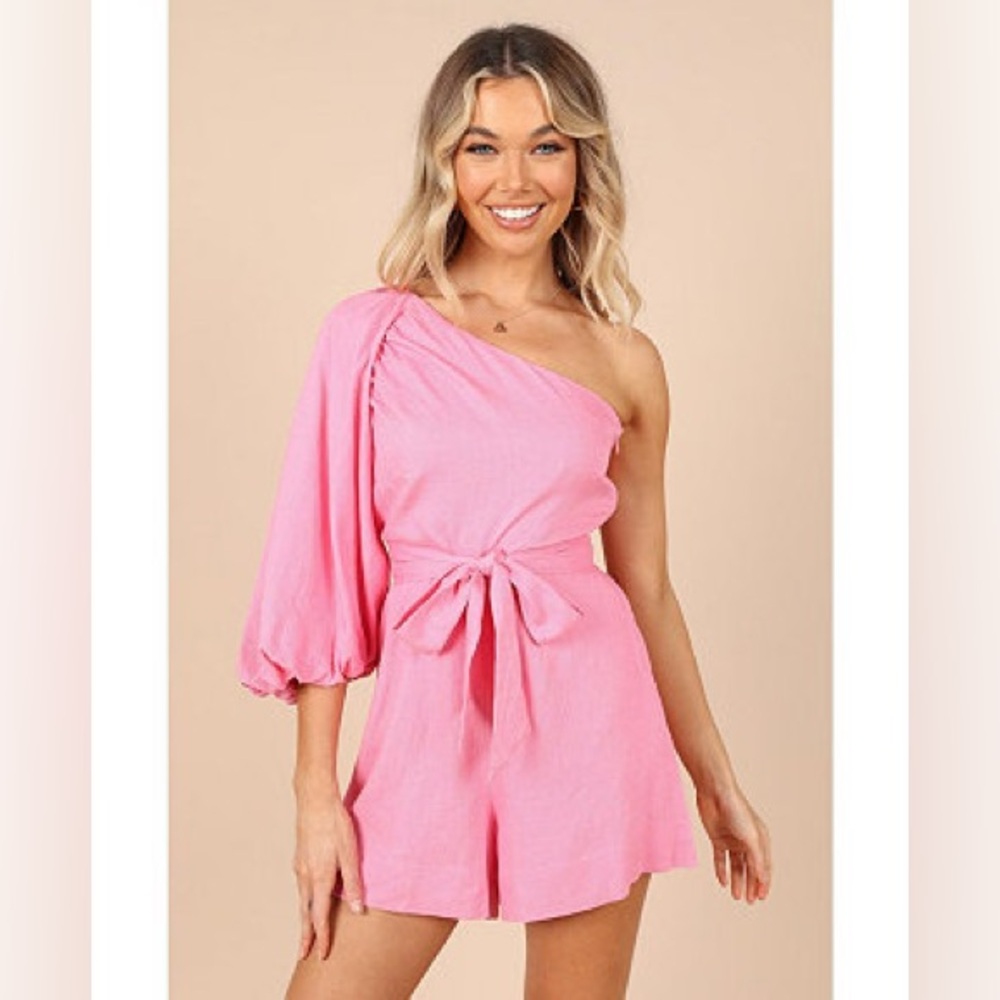 PETAL + PUP hot pink Krisa one shoulder linen romper SMALL NEW